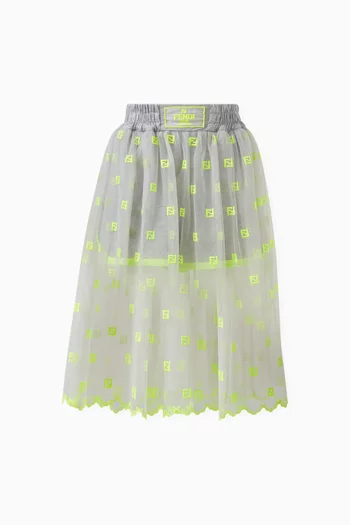 Logo-embroidered Shorts with Skirt Overlay in Tulle & Cotton