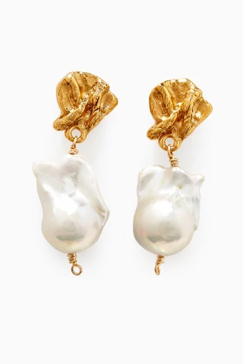 Fragment of Light Pearl Drop Earrings in 24kt Gold-plated Bronze