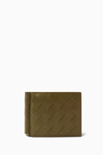 Bi-fold Bill Clip Wallet in Intrecciato Leather
