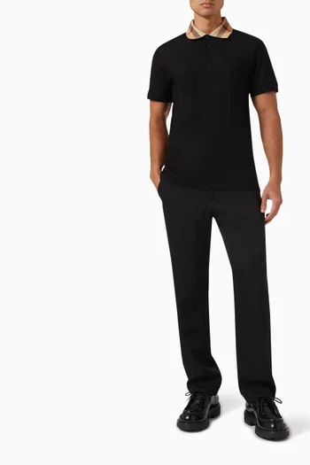 تي شيرت بولو بياقة بنقشة مربعات قطن بيكيه