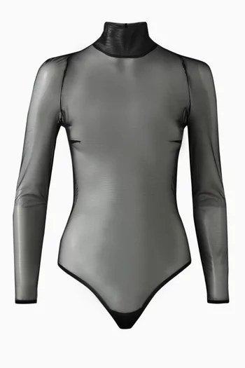 Sheer High-neck Bodysuit in Stretch-mesh