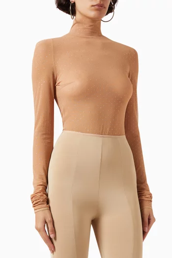 Sheer High-neck Embellished Bodysuit in Stretch-mesh