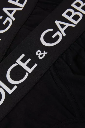 Logo Print Briefs in Cotton Stretch, Set of 2