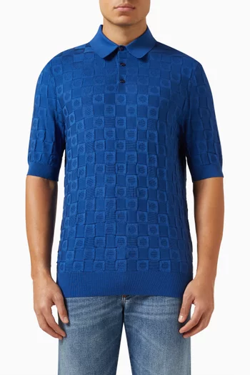 3D Checked Polo Shirt in Silk-jacquard