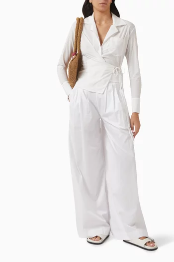 Harper Wide-leg Pleated Pants in Stretch-poplin
