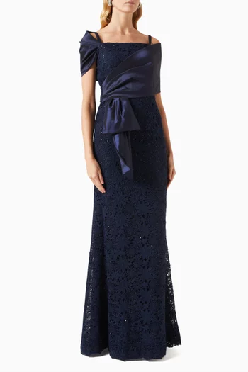 Sequin-embellished Gown in Lace & Taffeta