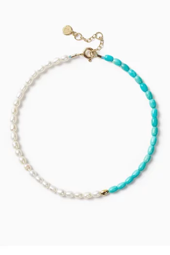 Mother of Pearl & Turquoise Anklet in 18kt Gold