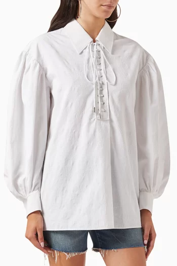 Lace-up Textured Shirt in Cotton