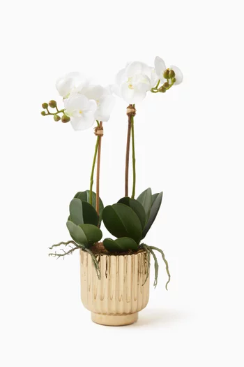 Artificial Orchid Small Arrangement in Golden Pot