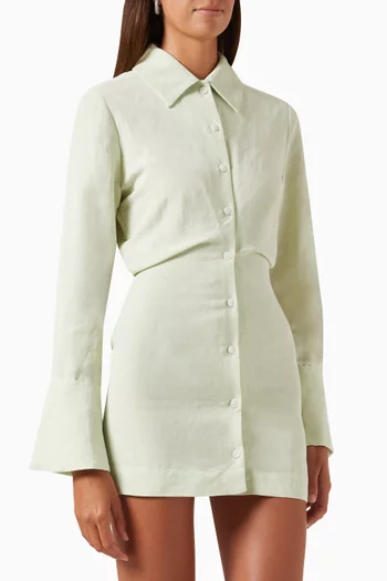 Blouson Mini Shirt Dress in Viscose-linen Blend