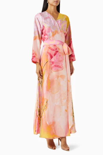 Printed Maxi Wrap Dress in Silk-chiffon