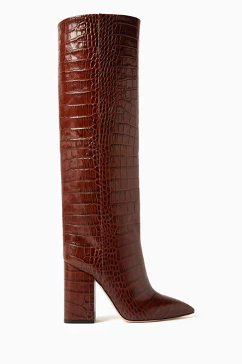 Anja 100 Knee Boots in Croc-embossed Leather