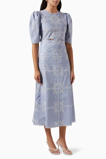 Nanette Embroidered Midi Dress in Linen