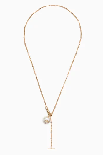 Petra Charlie Diamond & Freshwater Pearl Amulet Necklace in 9kt Gold