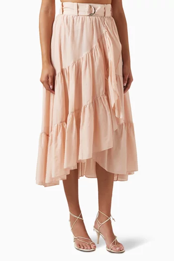 Peony Midi Wrap Skirt in Cotton-silk Dobby