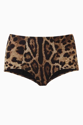 Leopard-print Bikini Briefs in Nylon