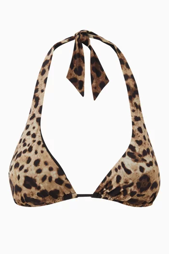 Leopard-print Halterneck Bikini Top in Nylon