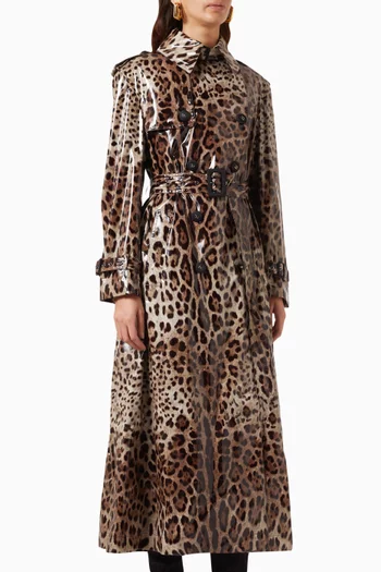 Leopard-print Trench Coat in Coated-sateen