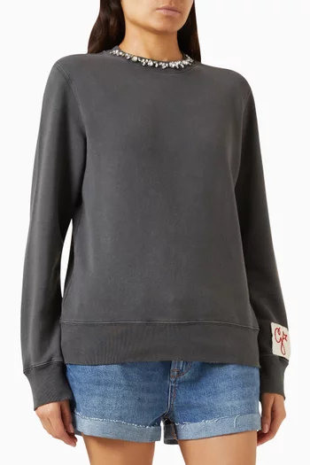 Distressed Crystal Sweatshirt in Cotton