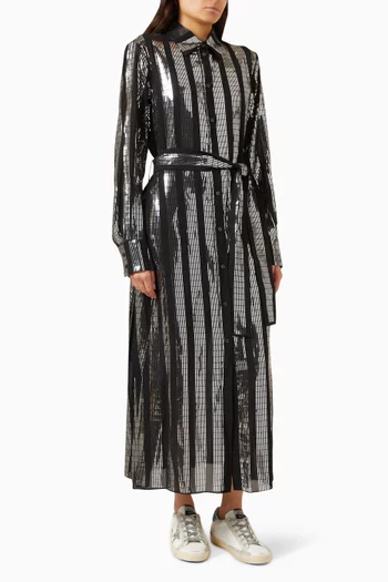 Journey Striped Lamé Maxi Dress in Georgette