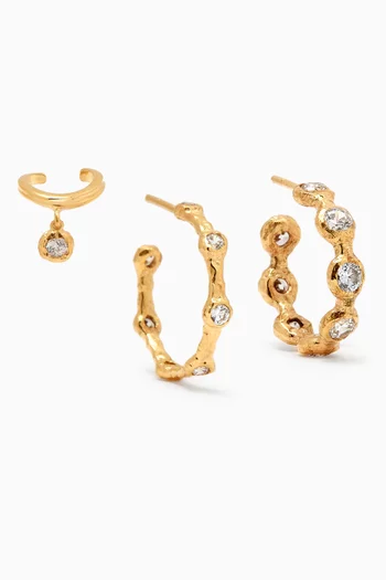 Wave Hoop Earring Set in 18kt Gold-plated Brass