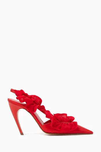 Ruffle Point Toe 100 Pumps in Satin