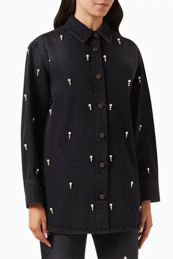 Pearl-embroidered Overshirt in Organic Denim