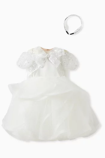 Sequin-embellished Dress & Bow Set in Tulle