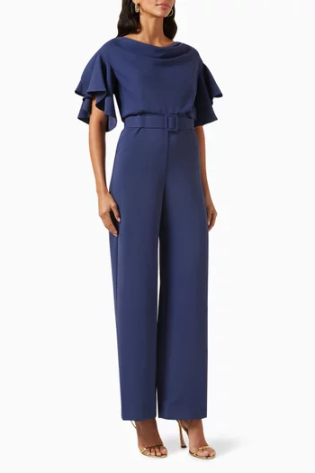Belted Blouson Jumpsuit in Stretch-crepe
