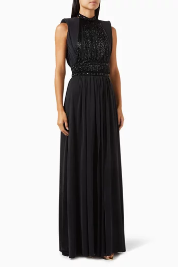 Bead-embellished Maxi Dress in Cupro-jersey