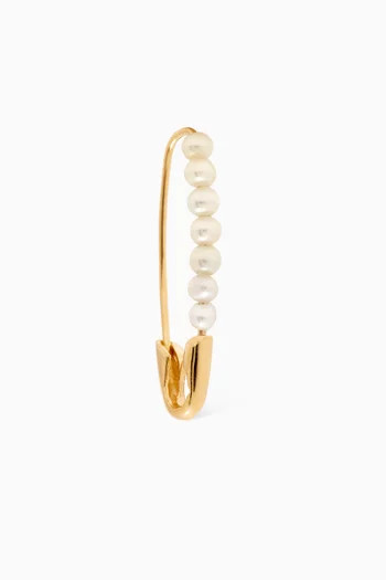 Friendship Safety Pin Pearl Single Earring in 14kt Gold