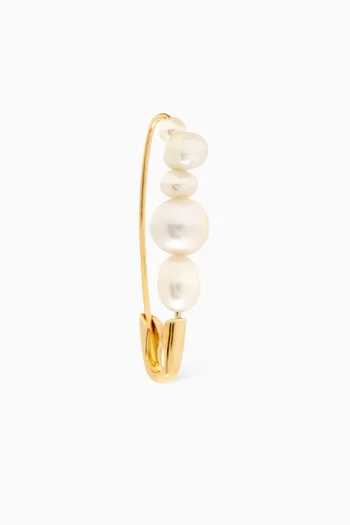 Safety Pin Mixed Pearl Single Earring in 14kt Gold