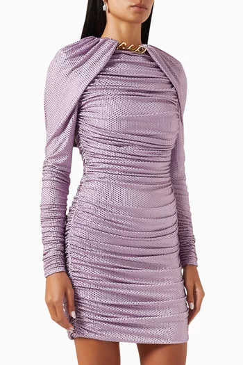 Diamante Gathered Mini Dress in Stretch-polyester