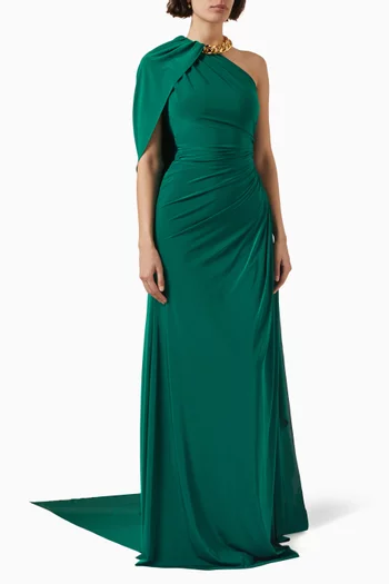 Cape Shoulder Draped Gown in Jersey