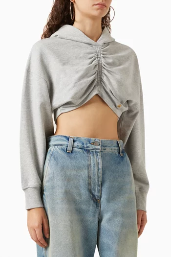 Ruched Crop Hoodie in Cotton