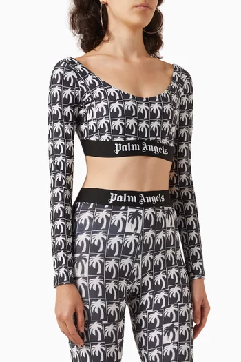 All-over Palm Logo Crop Top in Stretch-jersey