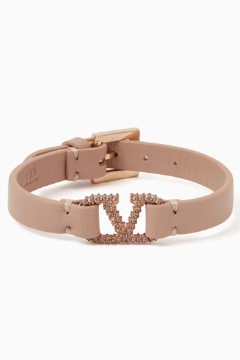 Valentino Garavani VLOGO Rhinestone Bracelet in Vitello Leather