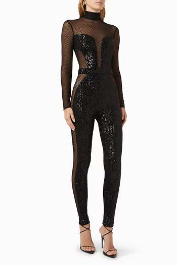 Embroidered Sequins Jumpsuit in Tulle