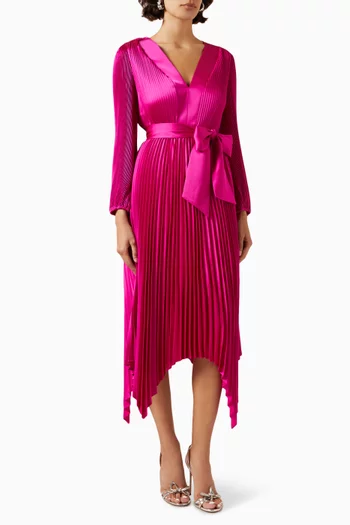 Liora Pleated Midi Dress in Satin