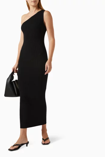 One-shoulder Ribbed Midi Dress in Viscose Blend
