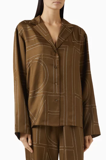 بلوزة بيجاما بنقشة شعار الماركة حرير