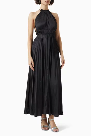 Revilly Pleated Maxi Dress in Satin