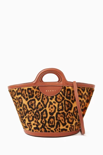 Small Tropicalia Tote Bag in Leopard-print Lamb Shearling & Leather