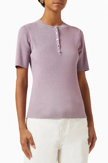 Ribbed Henley Top in Viscose-knit