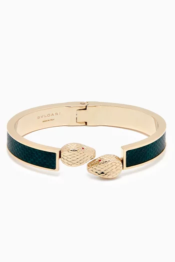 Serpenti Forever Bangle Bracelet in Brass & Karung Leather