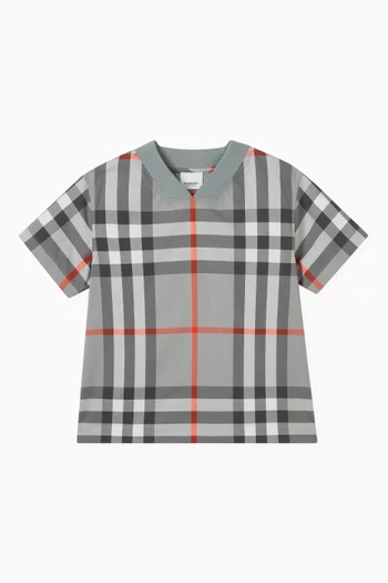 Check-pattern V-neck T-shirt in Cotton