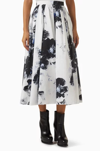 Chiaroscuro Floral-print Pleated Midi Skirt in Cotton