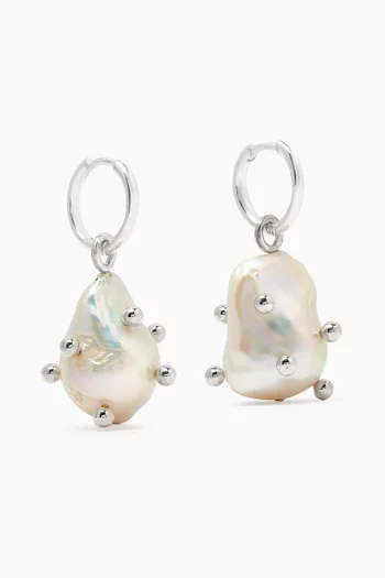 Anemone Pearl Hoop Earrings in Sterling Silver