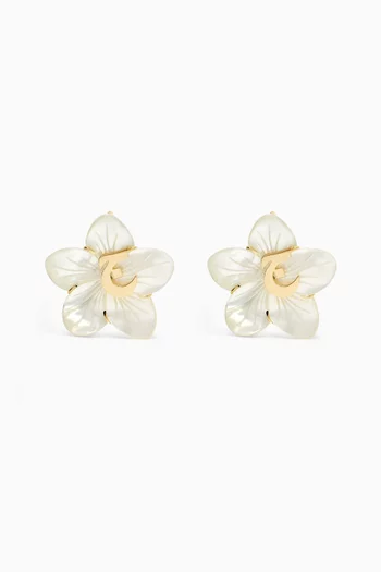 'J' Letter Mother-of-Pearl Earrings in 18kt Gold
