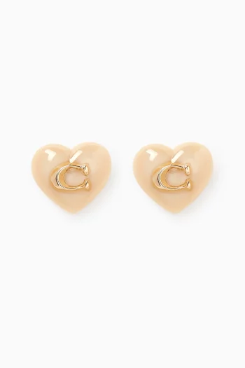 Logo Heart Stud Earrings in Resin
